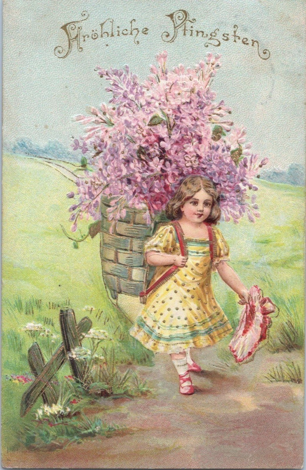 Happy Pentecost Pretty Girl Flower Basket Embossed ZAYIX 060522SM93
