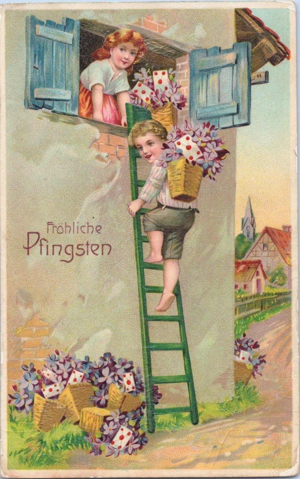 Pentecost Boy Climbs Ladder Deliver Flowers varnished ZAYIX 060522SM94
