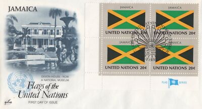 United Nations FDC Flags of Nations block Jamaica Artcraft ZAYIX 031823SM80