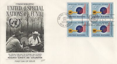 United Nations FDC Special Nations Fund block Fleetwood cachet ZAYIX 031823SM98
