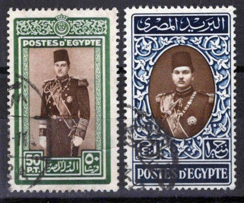 Egypt 239-240 Used King Farouk, black postmark, high values ZAYIX 0224M0001M