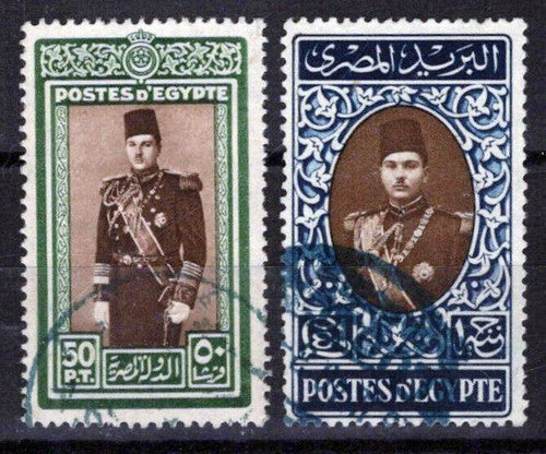 Egypt 239-240 Used King Farouk scarce blue postmark high values ZAYIX 0224M0002M