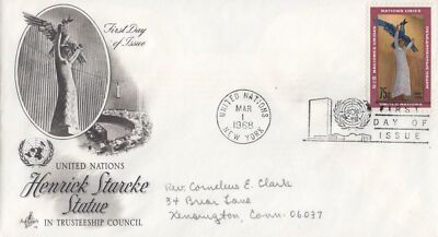 United Nations FDC Henrick Starcke Statue Artcraft Cachet ZAYIX 031823SM176