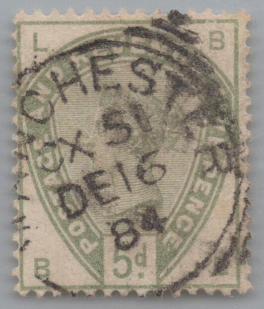 Great Britain 104 used FVF 5p green Victoria Manchester PM ZAYIX 103022X43