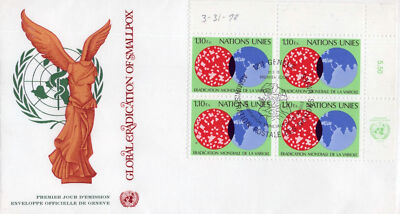 United Nations 75 FDC Smallpox Eradication tab block Geneva ZAYIX 031823SM39