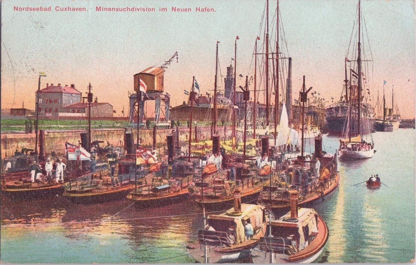 Minesweeping Fleet at Port Cuxhaven North Sea c1910 Alfred Angelbeck ZAYIX 060522SM137
