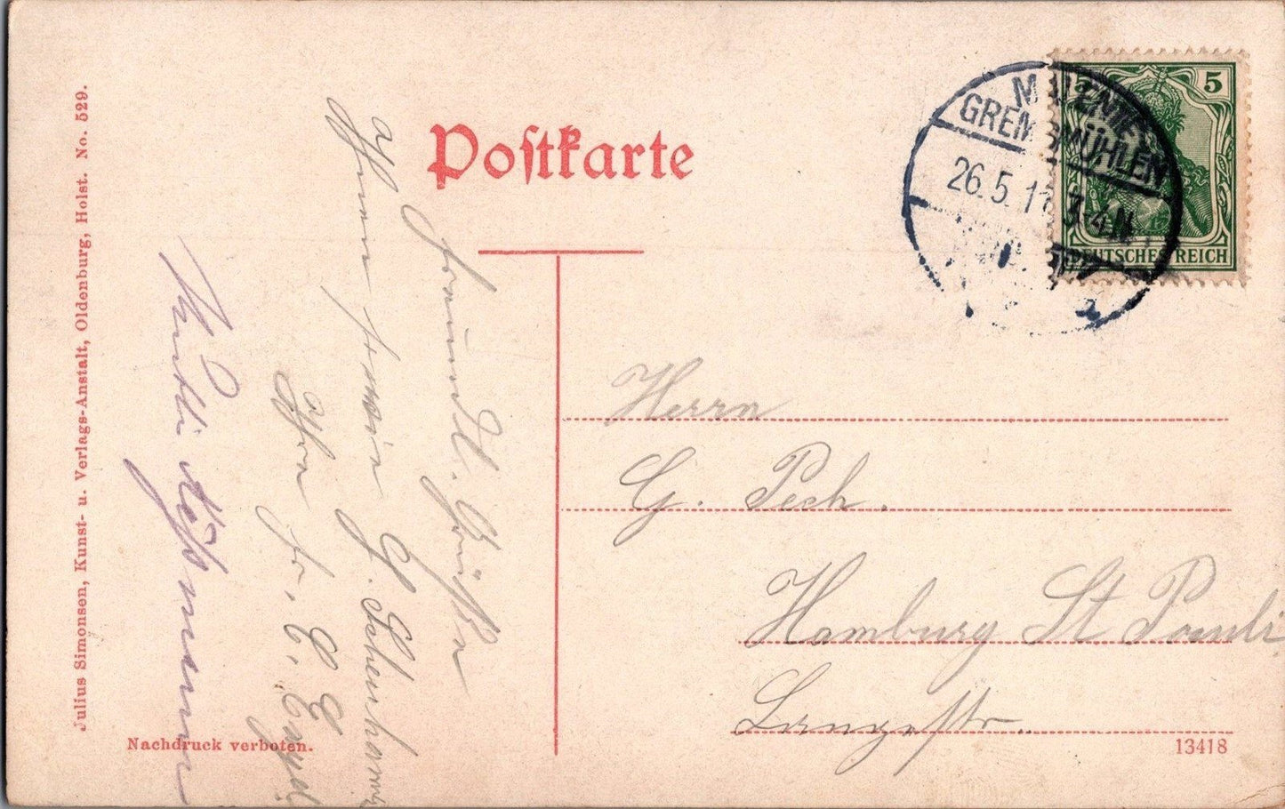Holstein Switzerland Julius Simonsen, Kunst & Verlagsanstalt pub. No. 529.