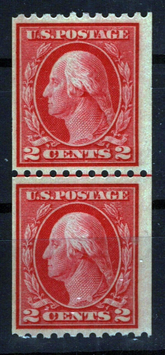 US 442 MNH F 2c Washington perf 10 Flat Plate coil line pair ZAYIX 0424MAR0036