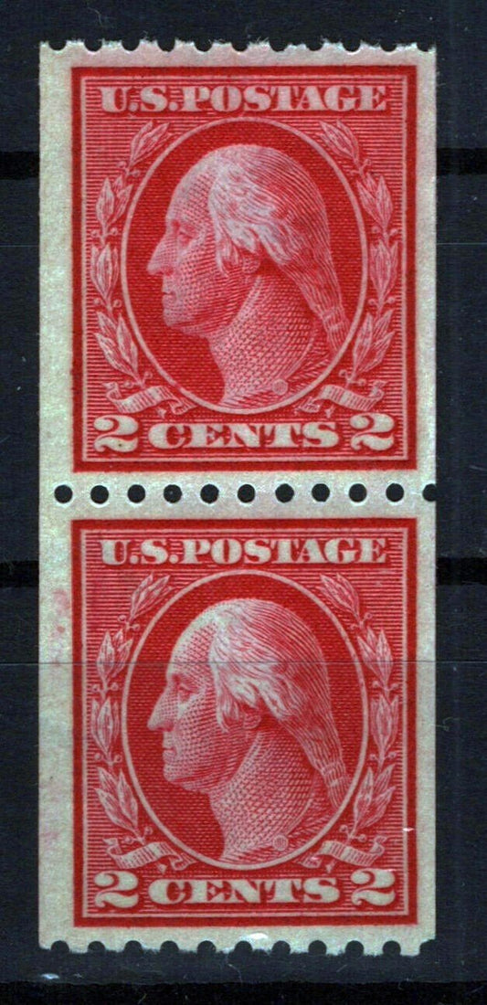 US 442 MNH F 2c Washington perf 10 horiz. Flat Plate coil pair ZAYIX 0424MAR0035