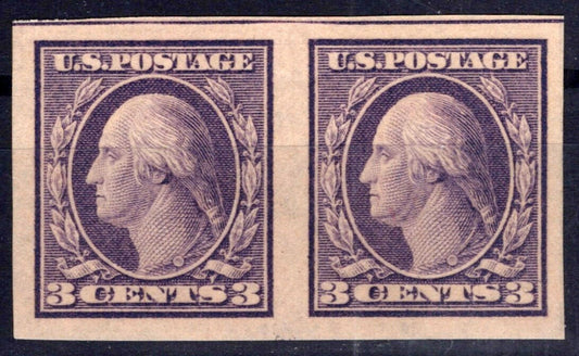 US 484 MNH* XF imperforate pair 3c violet Washington, Type II ZAYIX 0424MAR0043