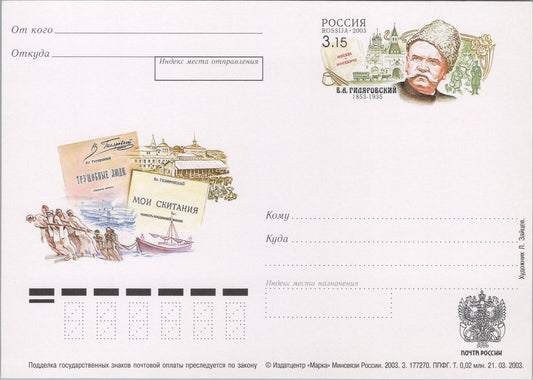 Russia / USSR Postal Card Author Vladimir GILYAROVSYI ships ZAYIX 070422SM174