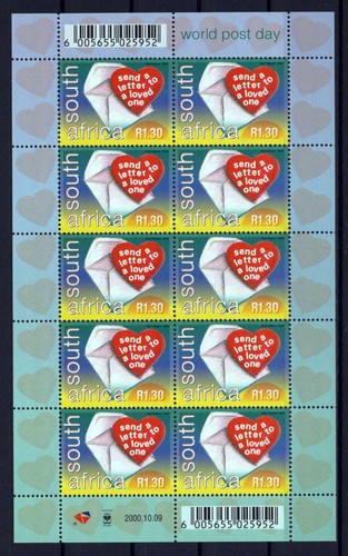 South Africa 1169 MNH Hearts Letters World Post Day ZAYIX 0124M0181