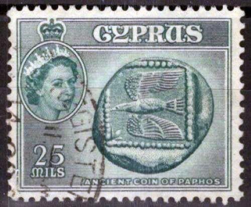 Cyprus 174 used 25pi aqua Coin of Paphos - QE II 020123-S23M