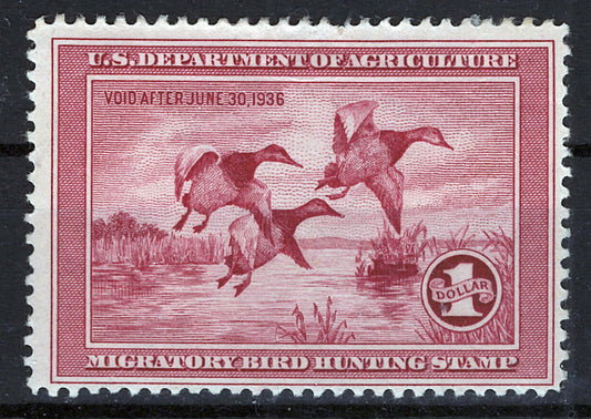 US RW2 MHH FVF $1 rose lake Canvasbacks Duck Revenue Zayix Stamps 0325S0101