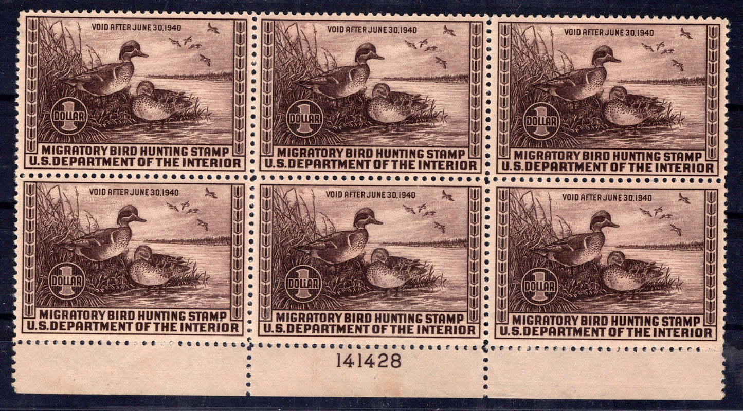 US RW6 VF MNH* but DG, Plate Block, CV$2500 Duck Revenue Zayix Stamps 0325S0110