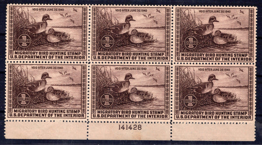 US RW6 VF MNH* but DG, Plate Block, CV$2500 Duck Revenue Zayix Stamps 0325S0110