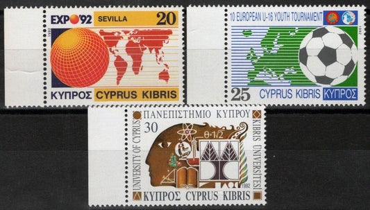 Cyprus 795-797 MNH Sports Soccer Education Expo Seville ZAYIX 090222S94