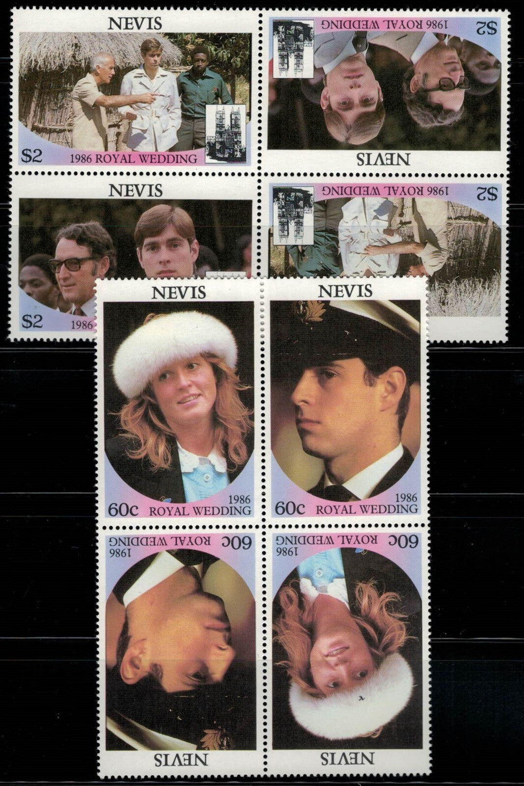 Nevis 498-499 MNH Royal Wedding Andrew Fergie se-tenant Blocks ZAYIX 030822SM31