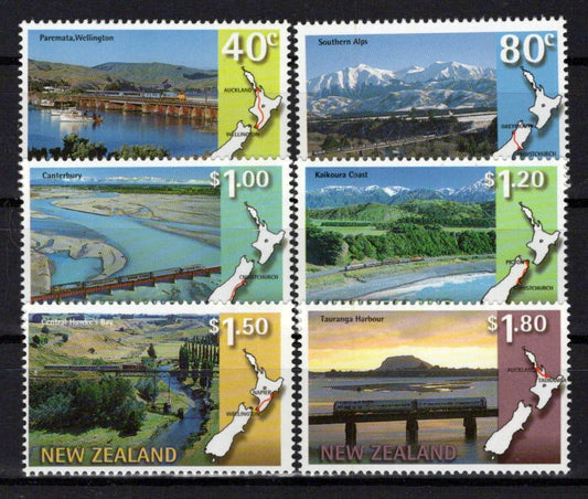New Zealand 1446-1451 MNH Landscapes Trains Maps NZES0045M