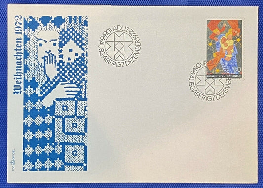 ZAYIX 1972 Liechtenstein Mi 578 / Sc 512 FDC Christmas Madonna Child 011022-SM40