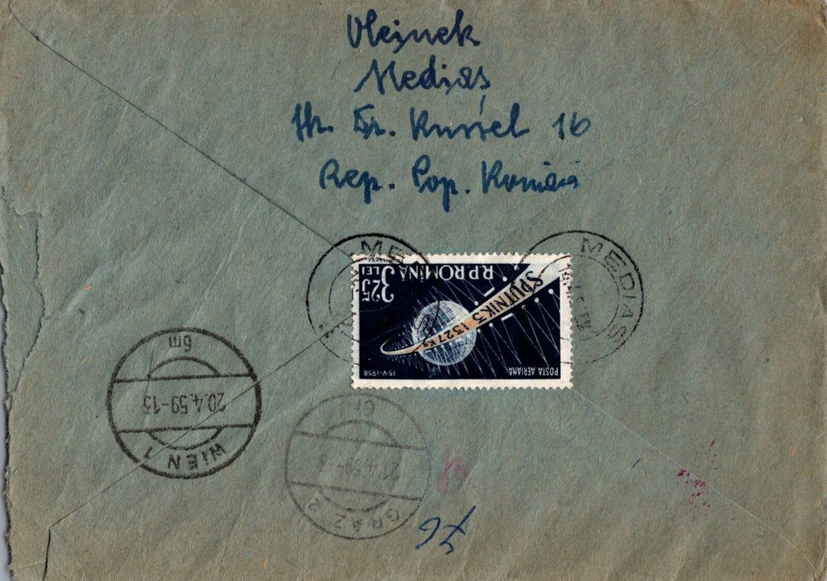 Romania 1959 Registered Cover Medias to Austria Space Stamp ZAYIX 0224M0106