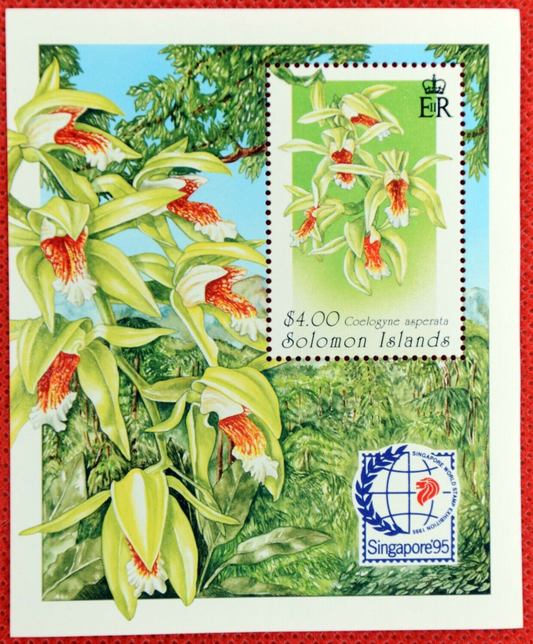 1995 Solomon Islands 808 MNH souvenir sheet Singapore 95 Orchids Flowers ZAYIX