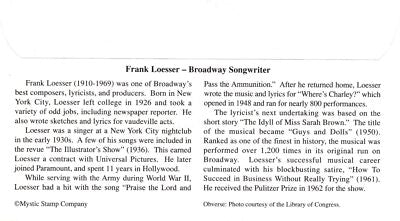 US 3350 FDC Mystic cachet, Broadway Songwriter Frank Loesser ZAYIX 0824M0109