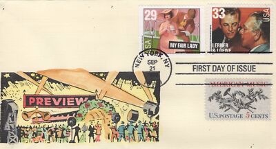 US 3346 FDC SMB Cachets hand-colored, Broadway, Lerner & Loewe ZAYIX 0824M0112
