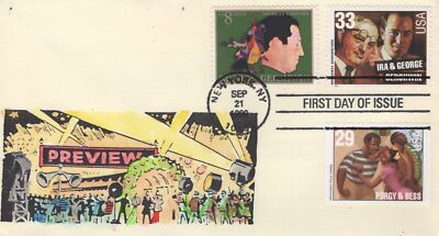 US 3345 FDC SMB Cachets hand-colored, Broadway,the Gershwins ZAYIX 0824M0114