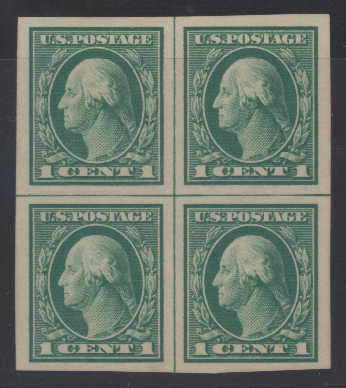 US 408 MLH XF Grade 90 PSAG 1912 Imperf Center Line Block 1c Green, SL Wmk ZAYIX