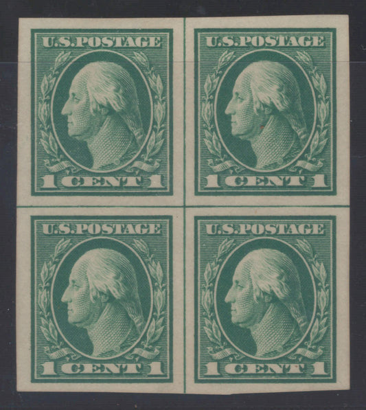 US 408 MLH XF Grade 90 PSAG 1912 Imperf Center Line Block 1c Green, SL Wmk ZAYIX