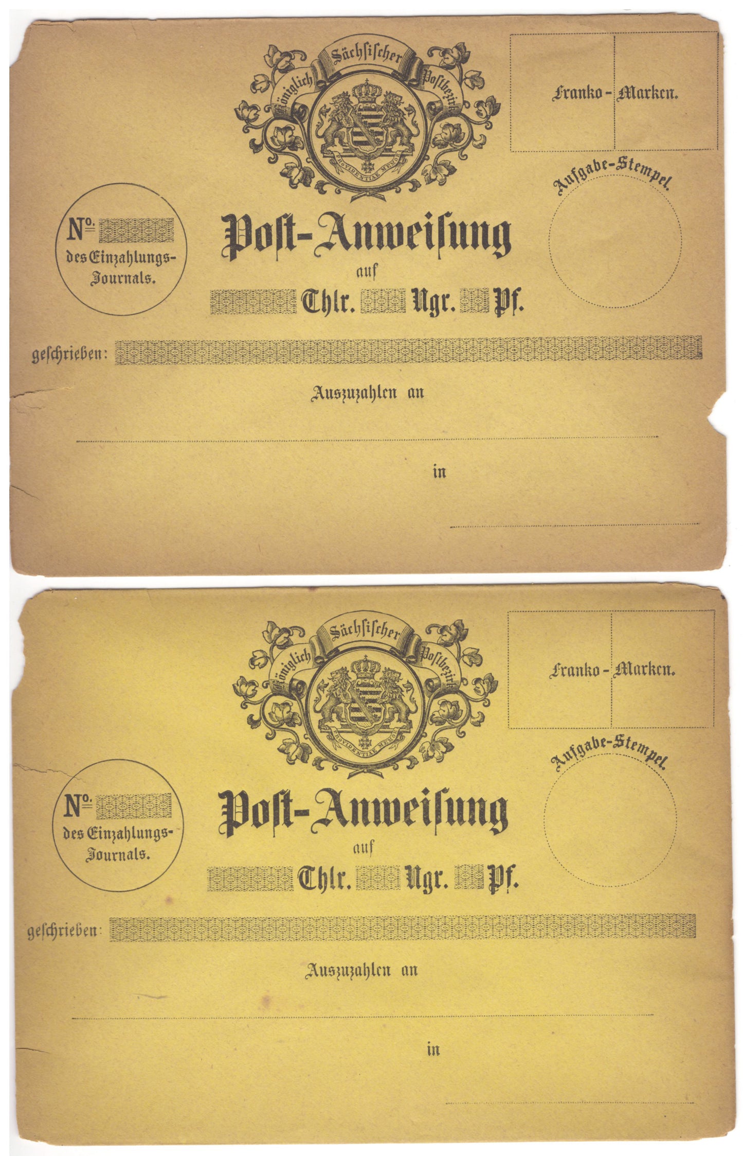 Saxony German State Postal Money Orders 2 papers - postal stationery ZAYIX