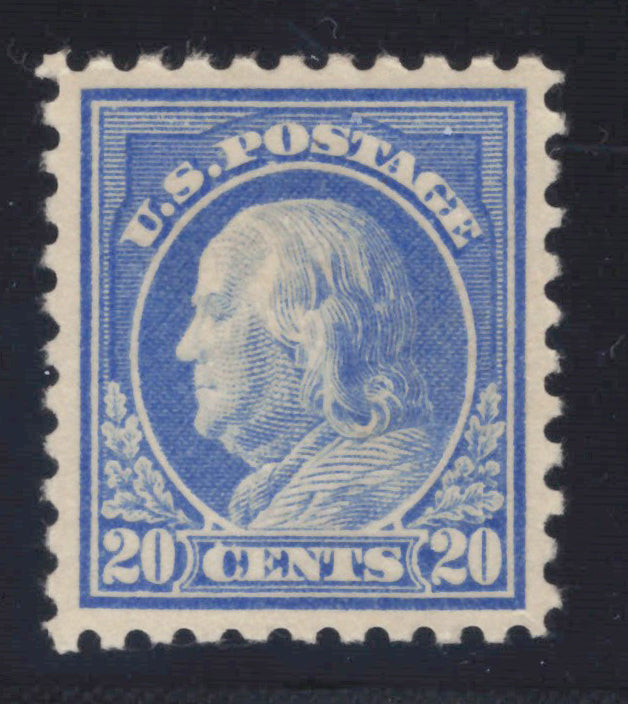US 438 MH XF Grade 90 PSAG - 1914 20c Ultramarine Franklin P10 SL Wmk ZAYIX