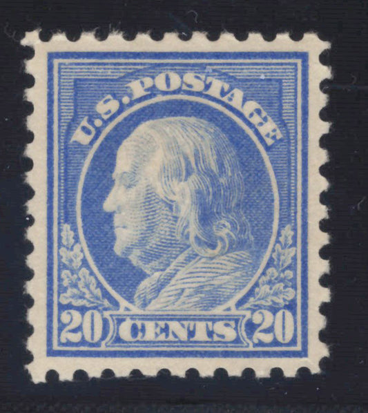 US 438 MH XF Grade 90 PSAG - 1914 20c Ultramarine Franklin P10 SL Wmk ZAYIX