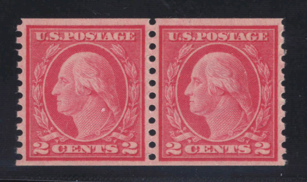 US 454 MNH VF Grade 80 PSAG 1915 2 cent red coil pair, Type II ZAYIX