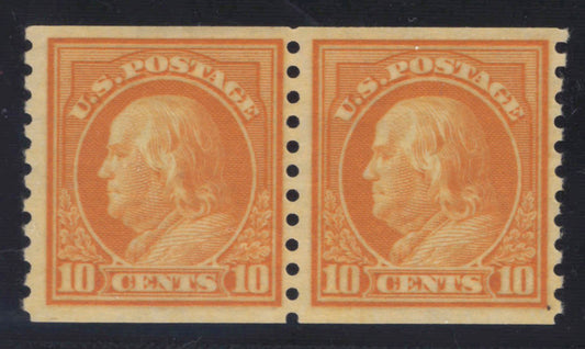 US 497 MNH XF Grade 90 PSAG 1922 10c Org Yel Franklin coil pair Perf 10 ZAYIX