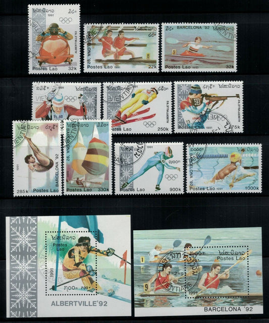 ZAYIX - Laos 1016-1027 CTO Olympics Barcelona & Albertville Swimming Sports