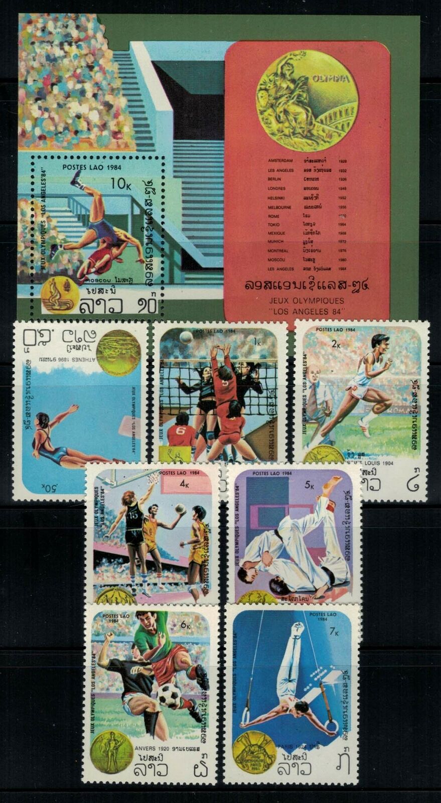 Laos 521-528 MNH Summer Olympics Los Angeles Gymnastics ZAYIX 031222SM22