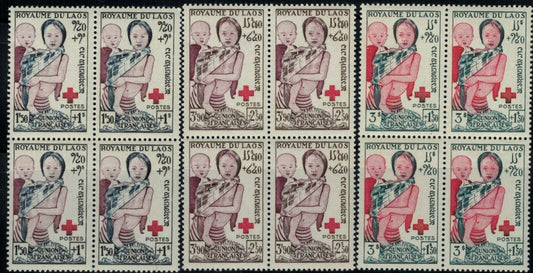 ZAYIX - Laos B1-B3 MNH Block Red Cross Laotian Children