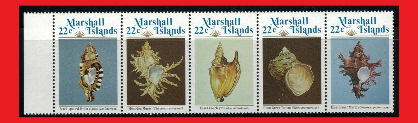 Marshall Islands 69a MNH strip of 5 Fish & Marine Life Seashells ZAYIX 1114SB10M