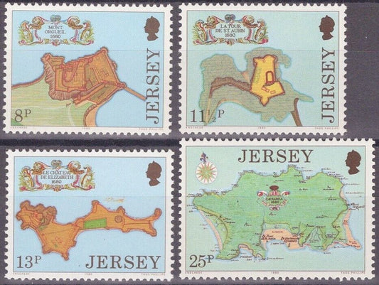 ZAYIX Great Britain - Jersey 222-225 MNH Jersey Map Mont Orgueil Fortress