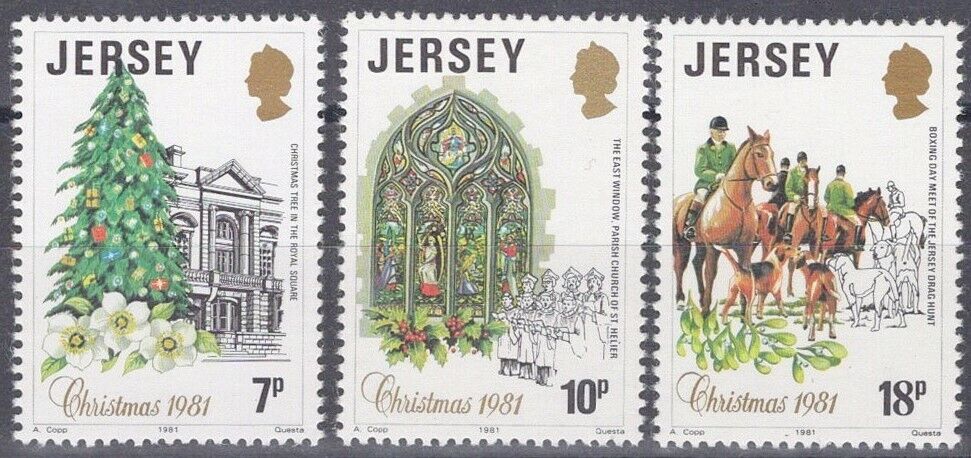 ZAYIX Great Britain - Jersey 282-284 MNH XMAS Stained Glass Horses Royal Square