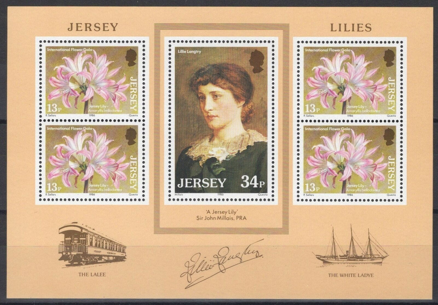 ZAYIX Great Britain - Jersey 392a MNH Intl. Flower Gala Trains Ships