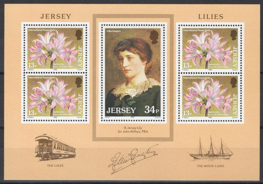 ZAYIX Great Britain - Jersey 392a MNH Intl. Flower Gala Trains Ships