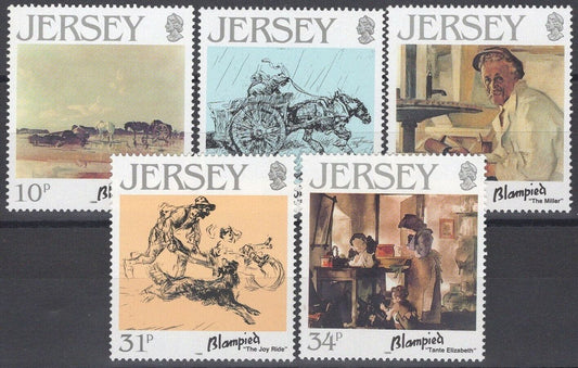 ZAYIX Great Britain - Jersey 406-410 MNH Paintings Edmund Blampied Artist