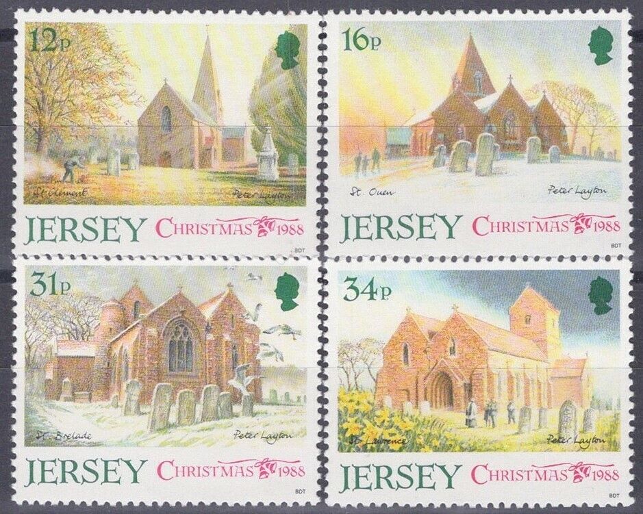 ZAYIX Great Britain - Jersey 467-470 MNH Christmas Parish Churches Architecture