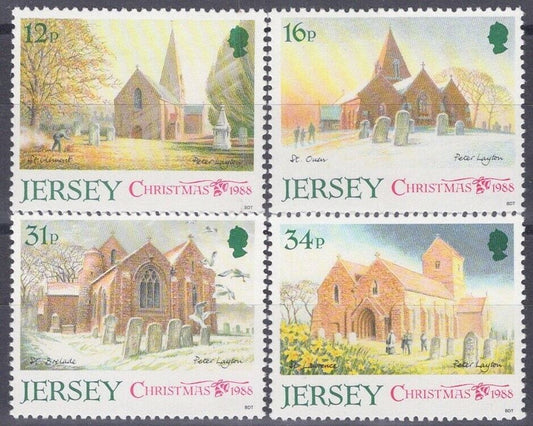 ZAYIX Great Britain - Jersey 467-470 MNH Christmas Parish Churches Architecture