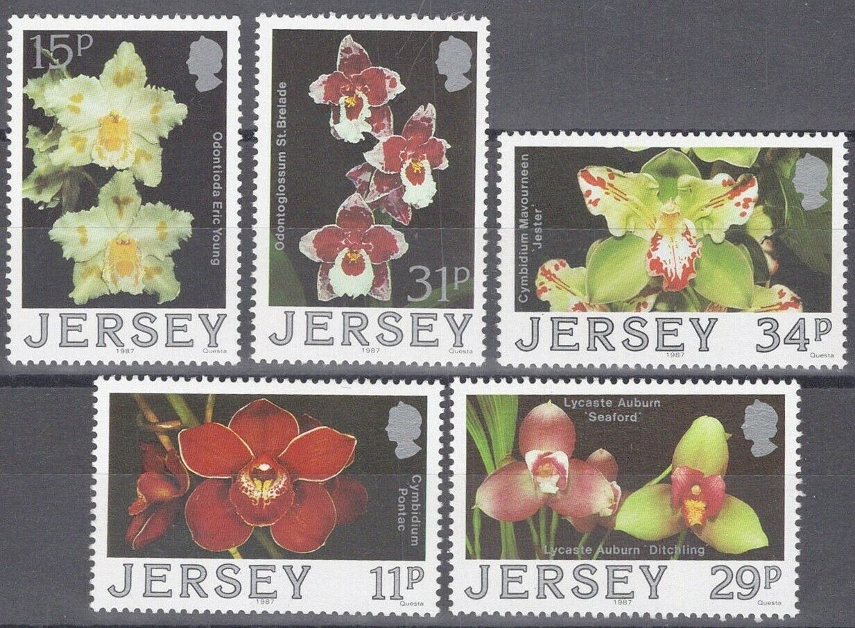 ZAYIX Great Britain - Jersey 442-446 MNH Flowers Orchids Nature