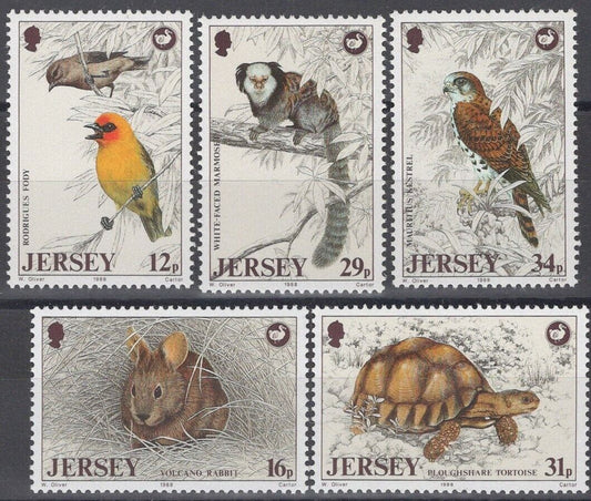 ZAYIX Great Britain - Jersey 456-460 MNH Wildlife Preservation Birds Tortoise