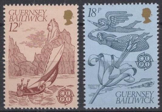 ZAYIX Great Britain Guernsey 222-223 MNH Folklore Flower Boat 011022S27M